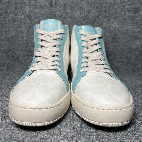 Coach Shoes Mens Size 10 White Teal High Top Signature C Monogram Lace Up CV222 - Picture 2 of 9